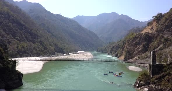 AERIAL: Ganga river in Rishikesh India