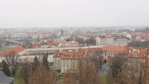 Cloudy day  cityscape of Czech Republic  Prague  3840X2160 UHD footage - Rooftop  famous spires and 