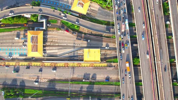 Stunning Aerial view drone shot above freeway traffic