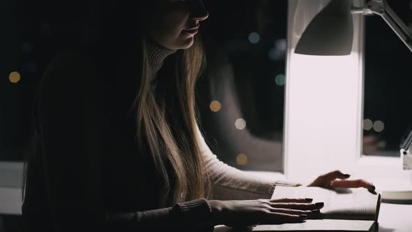 Late Study Overworked Student Woman Learning Night