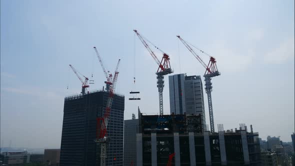 Time lapse construction crane site of building