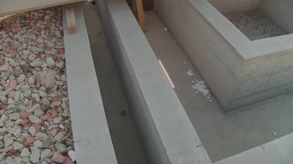 Top view on foundations in a building site