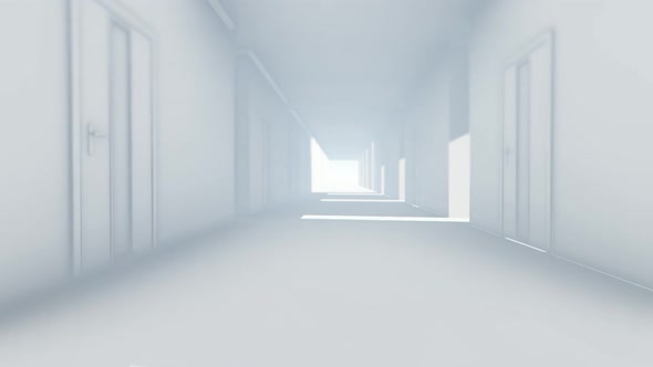 A Futuristic Pure White Corridor With Doors alt