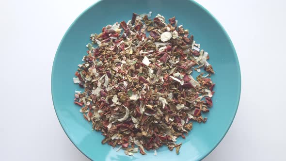 Colored Spices Vegetables Dried on a Plate Rotation Top View