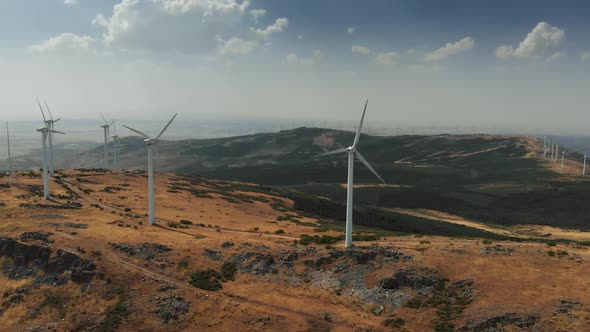 Aerial View of Wind Turbines Windmills
