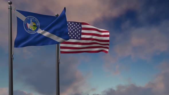 Las Vegas City Flag Waving Along With The National Flag Of The USA - 2K