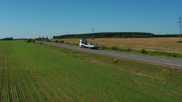 Aerial View of a Truck on the Highway