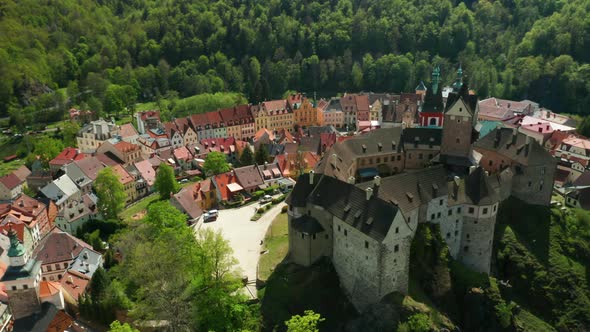 Turn Around Loket Castle and Small Czech Town, Near Karlovy Vary, Czech Republic.