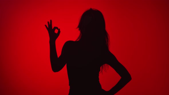 Female Silhouette Gesture Fine Ok Having Fun Isolated at Red