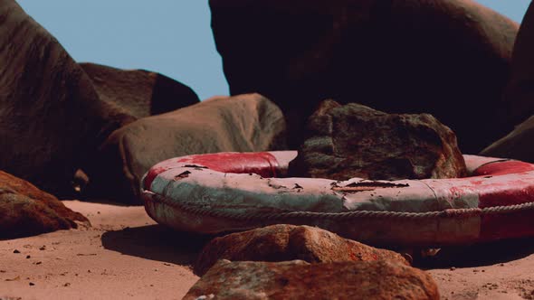 Old Life Buoy on Sandy Beach