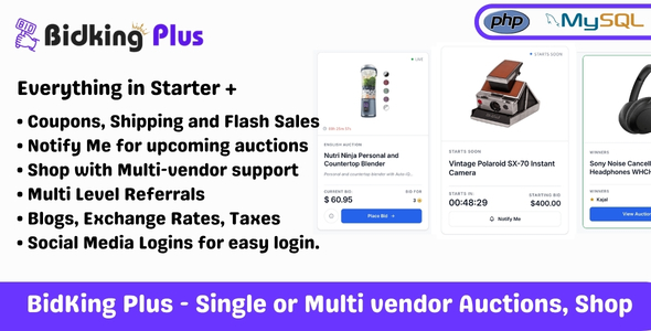 BidKing Plus – Complete Auction Script | Email Campaigns, SSO Login & Seller Payouts