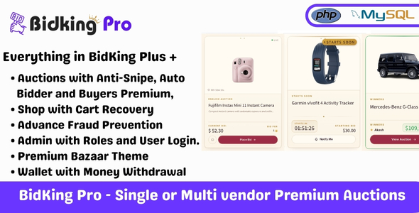 BidKing Pro – Enterprise Auction Platform | Gift Cards, Tax Engine, User Groups & Role-Based Access