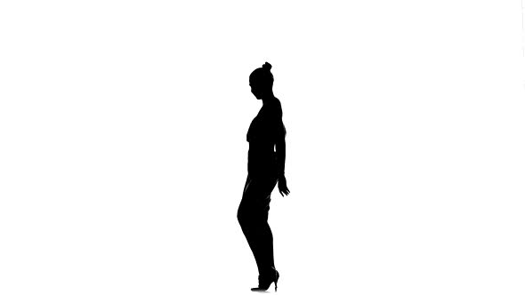 Attractive Social Latina Dancer Dancing, on White, Silhouette