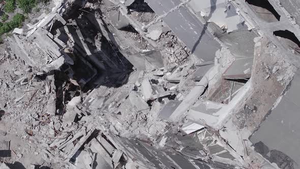 Vertical Video of a Multistorey Building Destroyed During the War in Ukraine