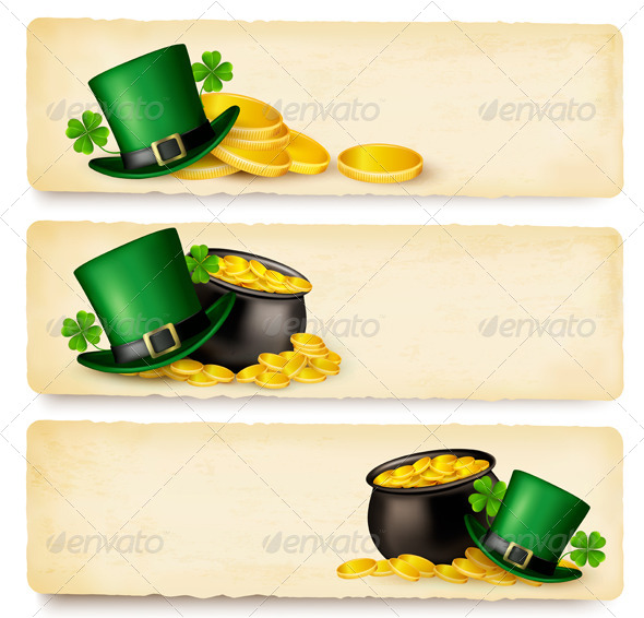Three Saint Patrick Day Banners with Lover Leaves