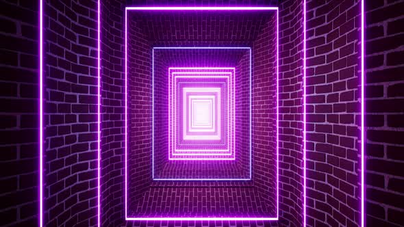 Neon Light Stone Brick Tunnel