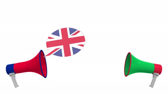 Flags of Italy and the UK on Speech Balloons From Megaphones