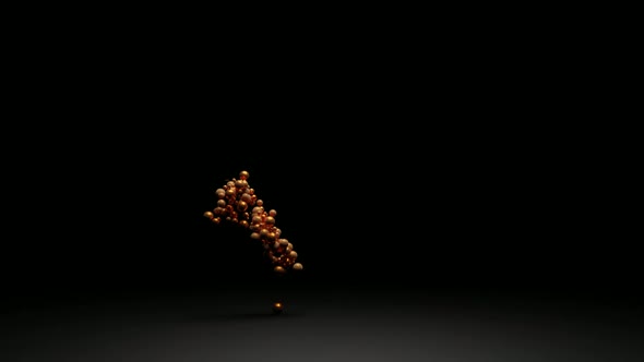Abstract orange particles gathering and creating numbers on a black background