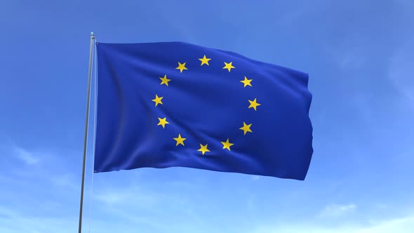 EU flag waving in the sky