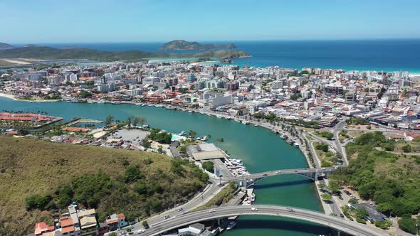 Peaceful landscape of coast city of Lakes Region of Rio de Janeiro Brazil.