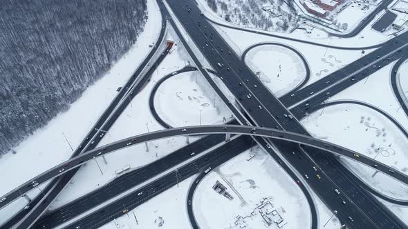 Freeway Intersection Snow-Covered in Winter