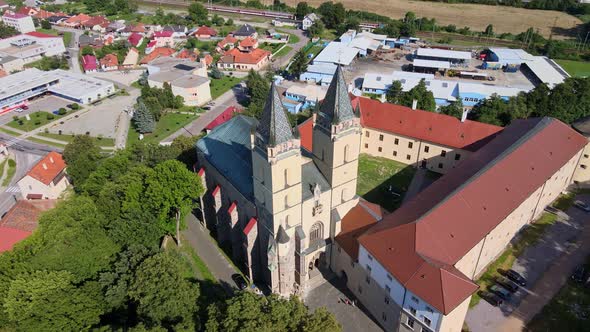 Aerial view of the Hronsky Benadik monastery in the village of Hronsky Benadik in Slovakia