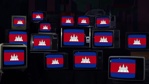 Flags of Cambodia on Retro TVs.