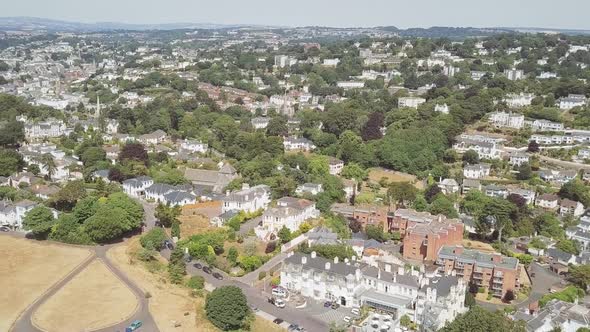 Aerial shot of small town on the Coast of the English Channel