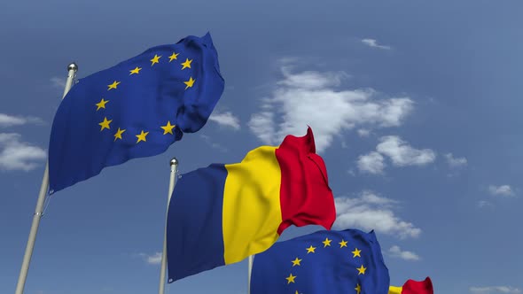Flags of Romania and the European Union alt
