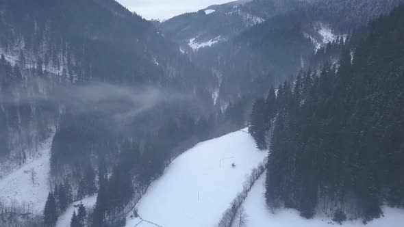 Typical landscape in Hutsulshchyna National Park in Ukraine. Vacation and winter sports.