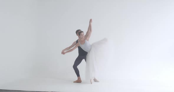 Dramatic Couple of Classical Ballet Dancers Rehearsing a Dance Romantic Dance of Ballet Dancers a