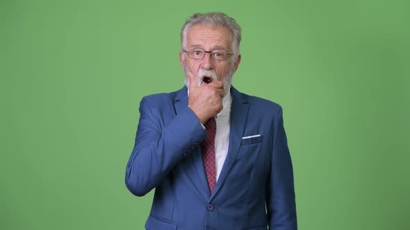 Handsome Senior Bearded Businessman Against Green Background