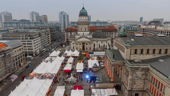 Day to Night Time Lapse of christmas market at Gendarmenmarkt, Berlin, Germany