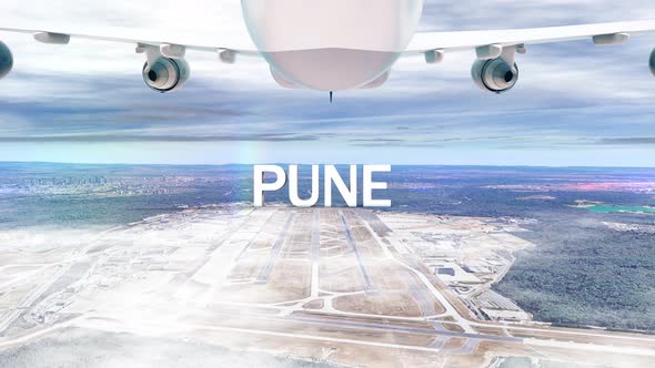 Commercial Airplane Over Clouds Arriving City Pune alt