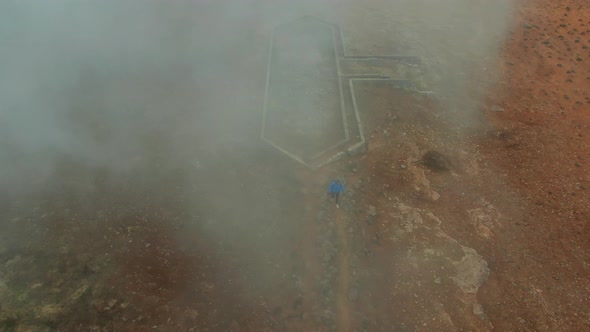 Aerial View of the Steaming Hverir Geothermal Area Near Lake Myvatn