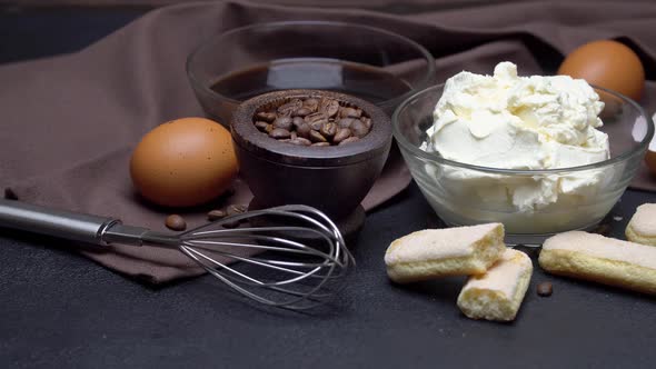 Frame Made of Ingredients for Making Traditional Italian Dessert Tiramisu