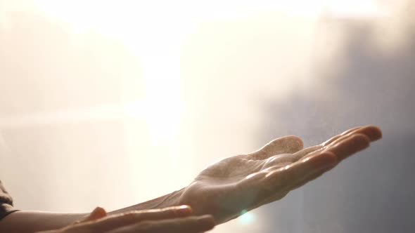 Female Hands Washing With Alcohol Sanitizer Spray Against Bacteria And Viruses.