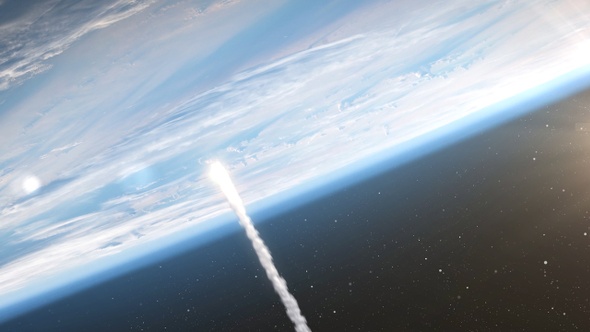 Asteroid Meteor burns in atmosphere Earth, Realistic vision