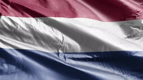 Netherlands textile flag waving on the wind. Slow motion. 20 seconds loop.