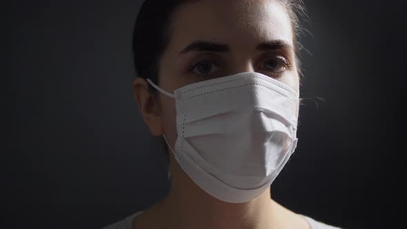 Sick Young Woman Wearing Protective Medical Mask