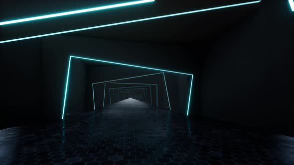 Long Neon Tunnel Futuristic Laser Background Technology Network Concept