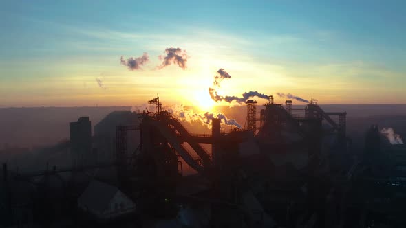 Blast Furnace View From the Air. Old Factory. Aerial View Over Industrialized City with Air