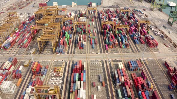 Drone Aerial view 4k Footage of Shipping Containers In Port