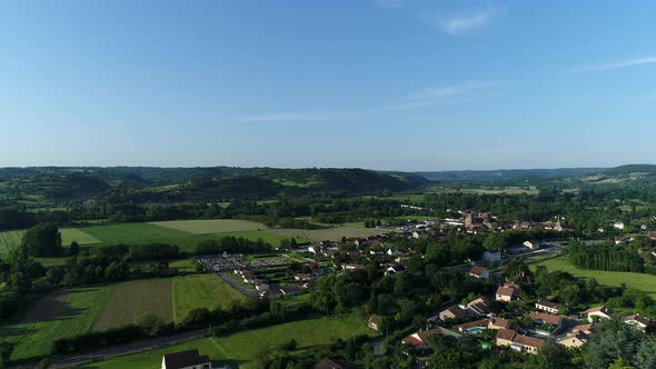 Village of Siorac-en-Perigord in France from the sky