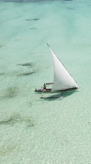 Vertical Video Boats in the Ocean Near the Coast of Zanzibar Tanzania