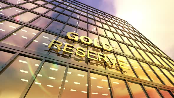 Gold Reserve Office Skyscraper Building with Sun Reflections in Glass Windows alt