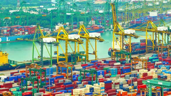 Time lapse Business Shipping cargo and logistic port terminal in Singapore city