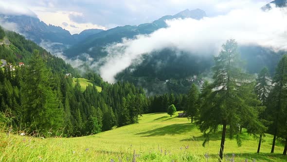 Clouds and Fog over the Mountainous Rural Valley