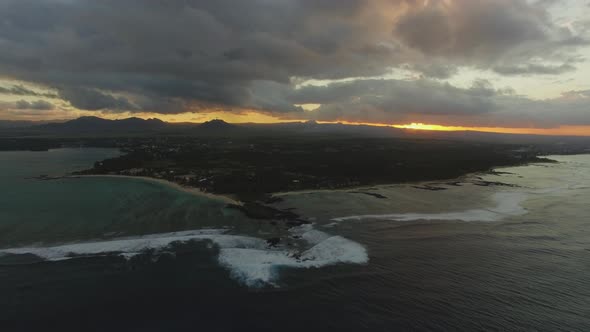 Aerial Scene of Mauritius Island at Sunset