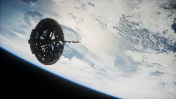 Futuristic Space Satellite Orbiting the Earth